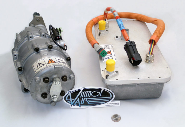 MasterFlux 14,000-BTU High-Voltage Compressor Supplied by Vintage Air for Use on 2008 Aptera EV (Similar to 5,000-BTU Low-Voltage Supplemental-Use Compressors Currently on the Market)